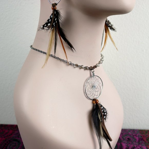 Boho Dream Catcher Necklace and Earrings Set - Picture 6 of 7
